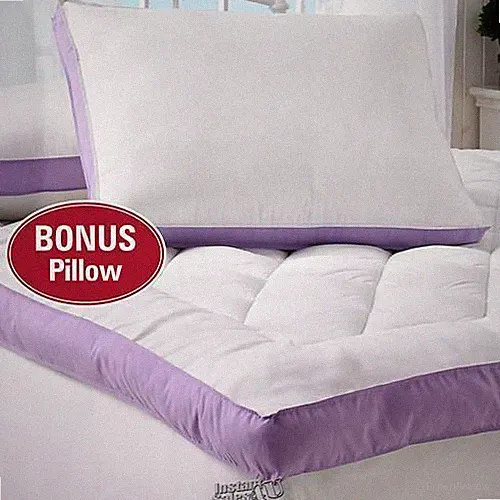 2" Gusset Bed Mattress Topper White And Purple Full Size Pillow
