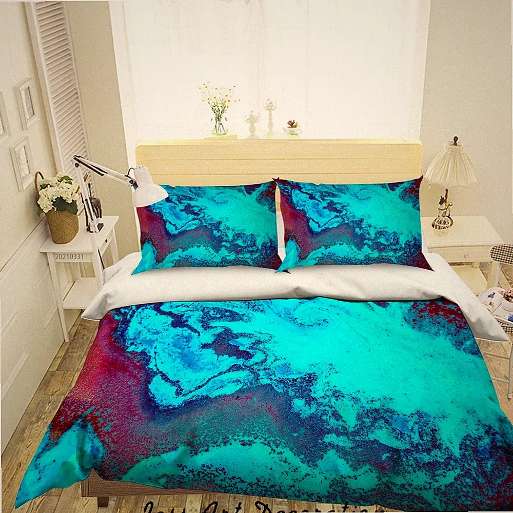 3D Green Purple Texture Quilt Cover Set Bedding Sets Pillowcases Queen