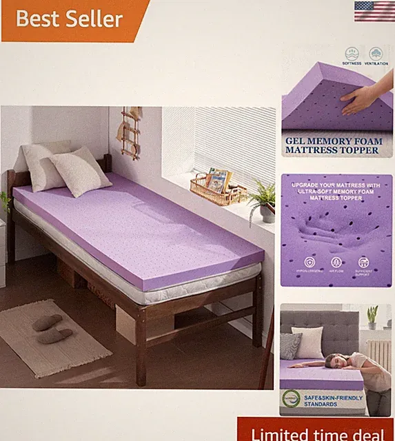 Breathable Gel Memory Foam Twin Mattress Pad - 2 Inch Pressure Relief Comfort