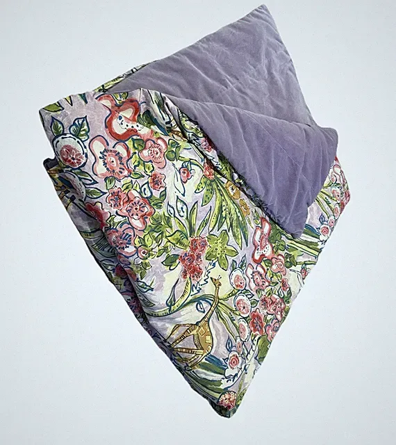 Custom Made Heavy Quilted Comforter Blanket 76x66 Purple Velvet Jungle Print