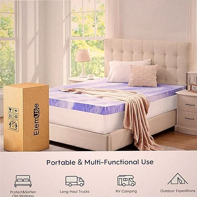 ELEMUSE 2 Inch Ventilated Design Memory Foam Full Size Mattress Topper- NIB!!!!