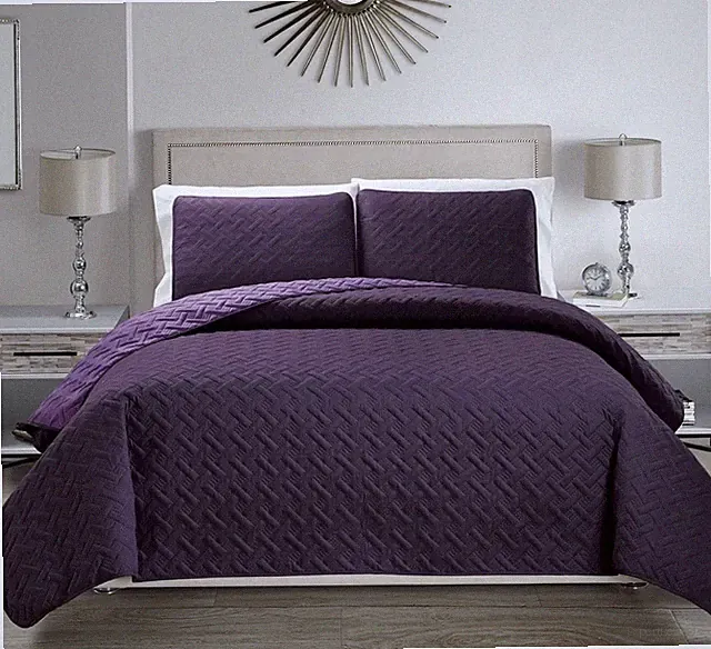 Embossed Reversible Microfiber Bedspread/Quilt/Coverlet +cSham/Pillow Case Set