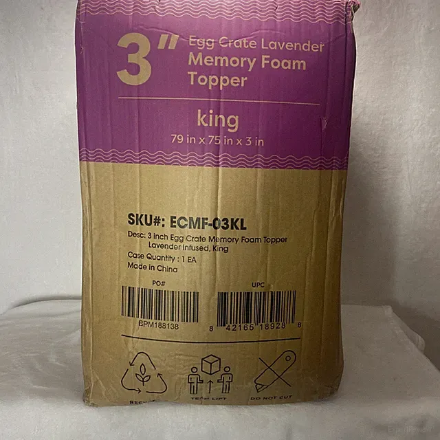 King Memory Foam Mattress Topper Lavender 3" New Open Box