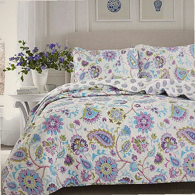 Lavender Purple Floral Paisley 3-Piece Quilt Set, Bedspread, Coverlet