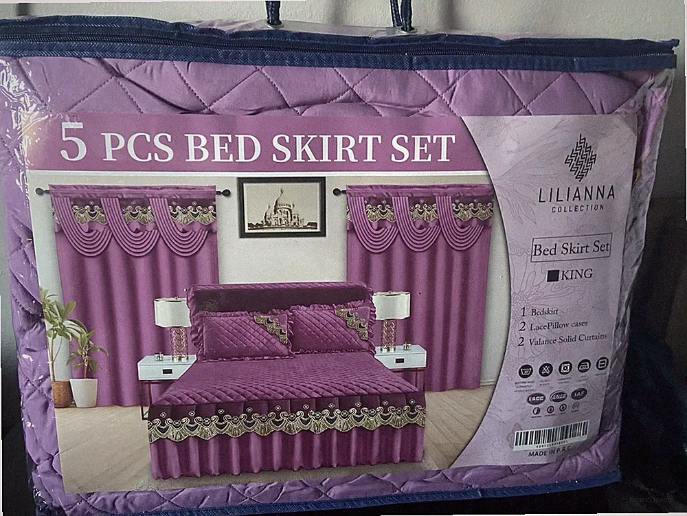 Lilianna Collection Elegant Purple Bed Skirt Set- 5pcs