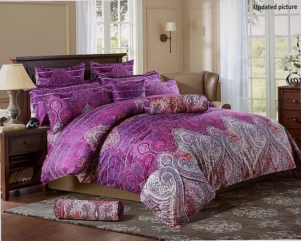 Purple Paisley Print 3pc Bedding Set: 1 Duvet Cover & 2 Pillow Shams All Sizes