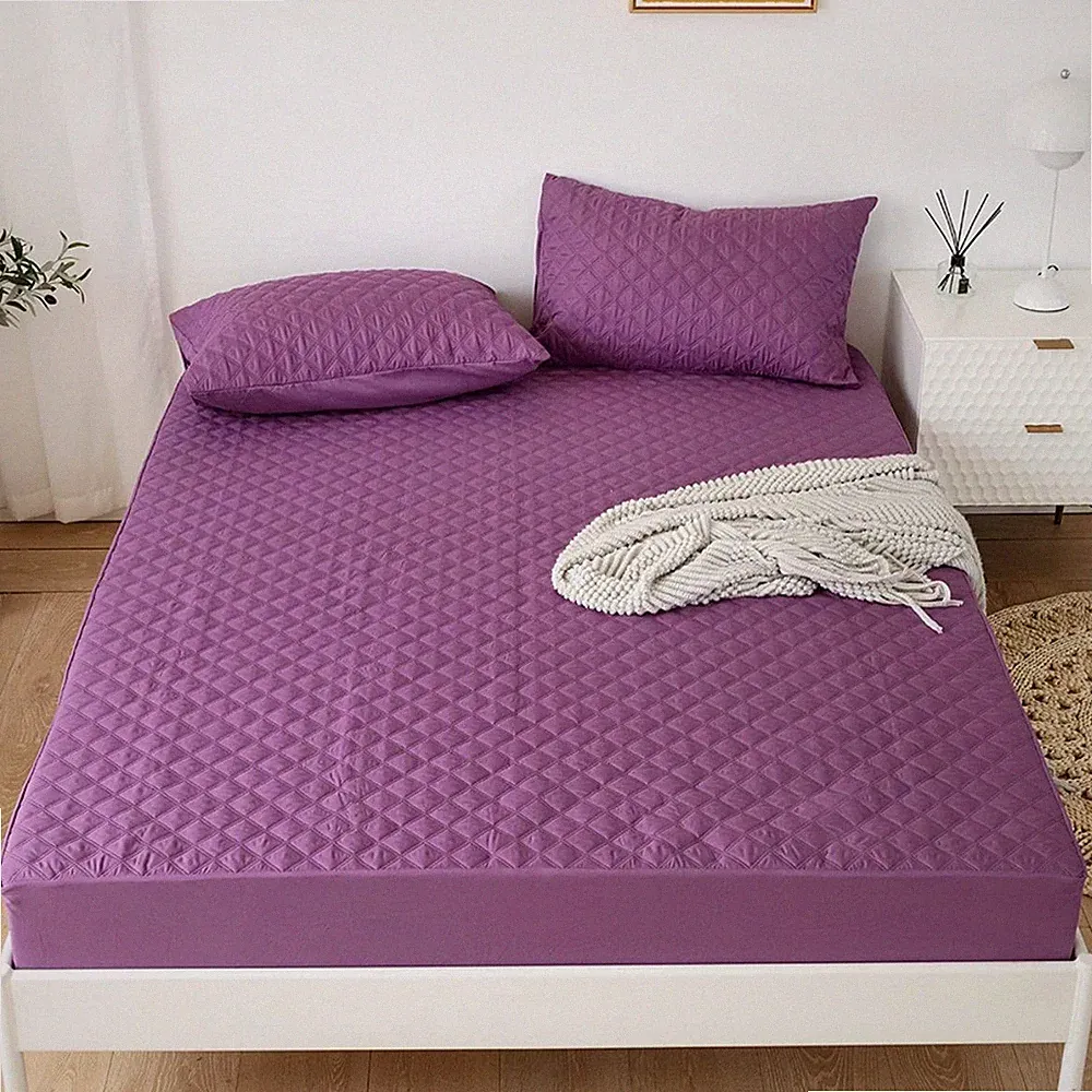 Purple Quilted Mattress Pad, 100% Waterproof Breathable Queen Bedding Fitted...